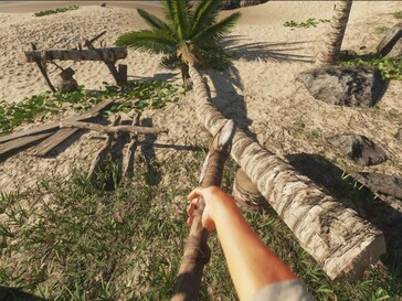 I början av Stranded Deep är vedhuggning en av huvuduppgifterna.
