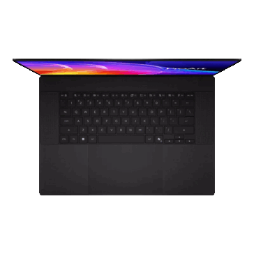 Asus ProArt P16 svart, vy bakifrån och av tangentbordet