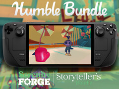 Alla spel i Serenity Forge-kollektionen kan köpas för en minimibetalning på $12. På bilden: Steam Deck kör Smile For Me. (Bildkälla: Humble Bundle och Steam - redigerad)