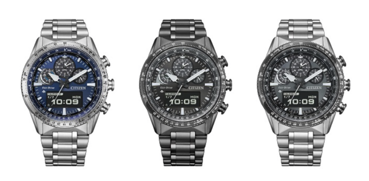 Från vänster till höger: Citizen Promaster Sky JV2000-51L, JV2005-58E och JV2006-55H. (Bildkälla: Citizen)