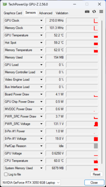 GPU-Z: Nvidia GeForce RTX 3050 6 GB GPU för bärbar dator