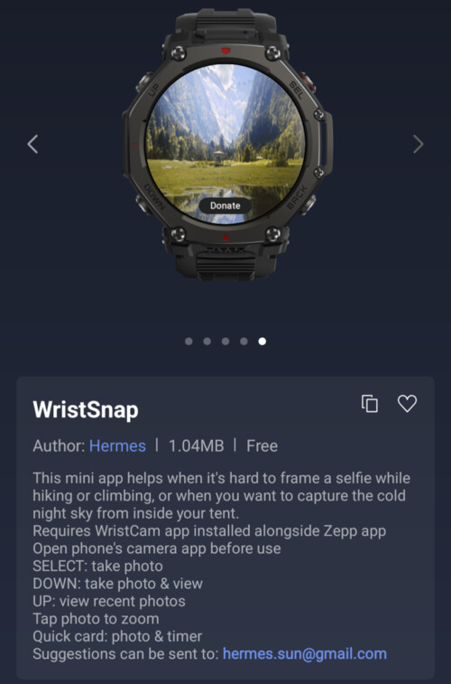 WristSnap Mini-appen för Amazfit Smartwatches
