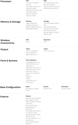 Specifikationsblad för Matrix M5 mini-PC