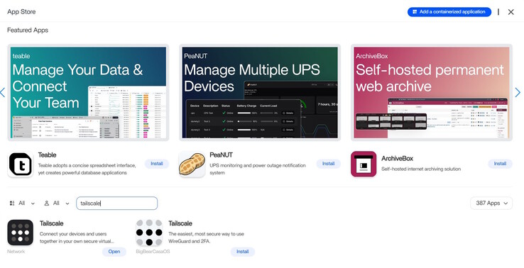 Söker efter Tailscale i ZimaOS app store. Versionen från BigBearCasaOS kan vara mer uppdaterad.