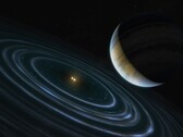 En konstnärsillustration som visar en blå planet och två stjärnor.