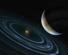 En konstnärsillustration som visar en blå planet och två stjärnor.