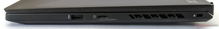 Höger: USB-A 3.2 Gen 1, microSD-kortläsare, Kensington Security Slot