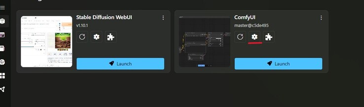 En skärmdump av Stability Matrix paketnav med inställningarna markerade i rött på ComfyUI-kakelplattan. (Bildkälla: Windows Screen Capture)