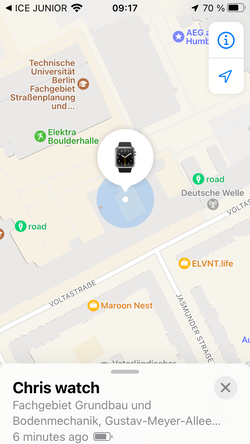Platsen spåras korrekt, fel Google Maps-visning - klockan är faktiskt i ett klättergym