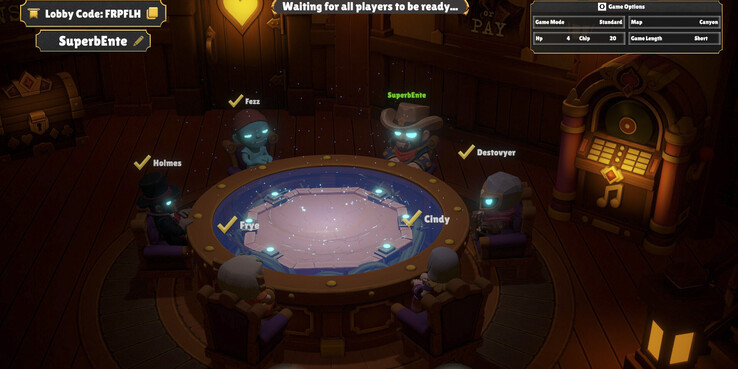 One Last Hand stöder onlinematcher för upp till sex spelare, där varje spelare tar plats runt kortbordet innan matchen börjar
