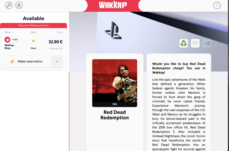 Wakkap-listan, som visar ett pris på 32,90 euro.