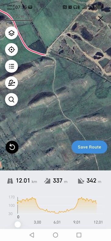 En skärmdump av Amazfit ruttplaneringsfunktion i Zepp-appen. (Bildkälla: Notebookcheck)