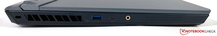 Till vänster: USB-A (3.2 Gen. 1, strömförsörjd), USB-C (3.2 Gen. 2), 3,5 mm ljuduttag
