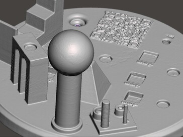 Vissa detaljer har gått förlorade i 3D-skanningen, vilket syns på gängorna på de mindre cylindrarna