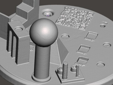 Vissa detaljer har gått förlorade i 3D-skanningen, vilket syns på gängorna på de mindre cylindrarna