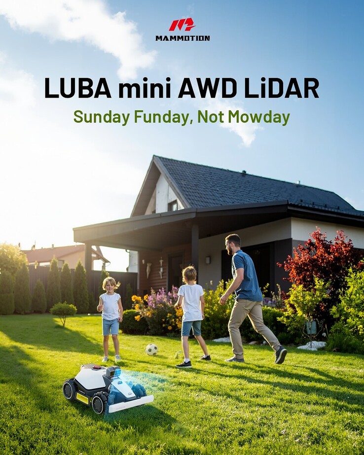 En affisch för robotgräsklipparen Mammotion Luba mini AWD LiDAR som delas på sociala medier. (Bildkälla: Mammotion)