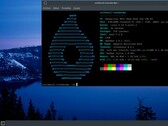OmegaLinux 2026.02.21 skrivbord med terminalfönster som visar den nya basversionen av Arch Linux