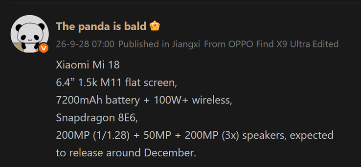 The Panda Is Balds rapport om standardmodellen Xiaomi 18 (maskinöversatt)
