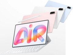 MatePad Air 2026 kostar från 799 euro i EU. Bild: en reklambild som visar olika färger och tangentbordstillbehöret.