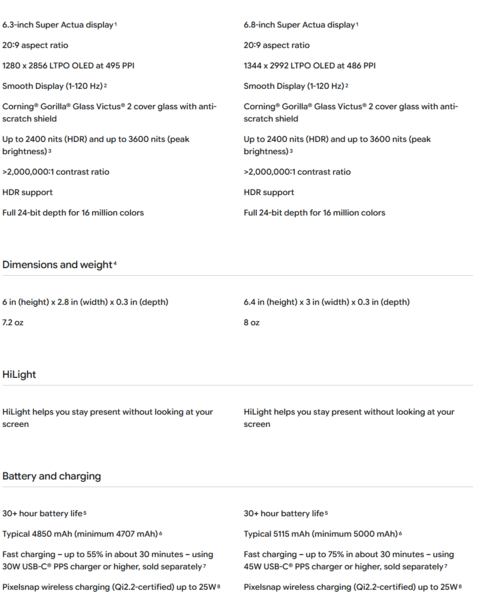 Skillnader i specifikationer mellan Pixel 11 Pro och Pixel 11 Pro XL