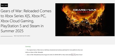 Xbox Wire Tillkännagivande av Gears of War: Reloaded (Bildkälla: Xbox Wire)