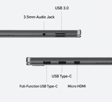 Acer A543-surfplattans anslutningar inkluderar USB-C, USB-A och Micro HDMI