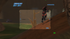 Halo Combat Evolved med onlinemultiplayer körs på en Anbernic RG35XX H i en Blood Gulch-match med 23 spelare.