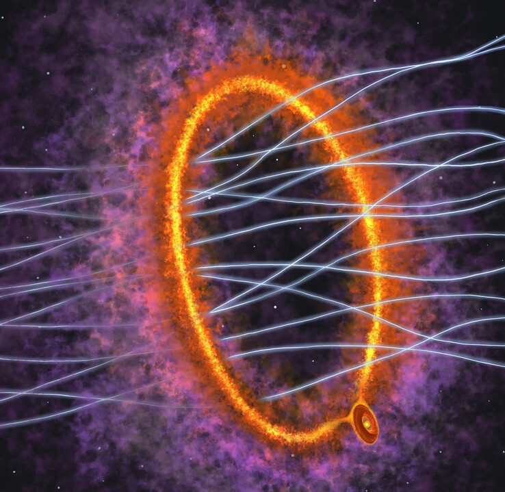 En illustration som visar ringen av gas och den unga stjärnan MC 27.
