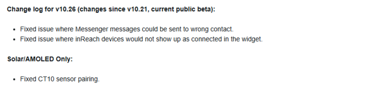 Release Notes för betaversion 10.26 för smartklockor i Garmin Instinct 3-serien. (Bildkälla: Garmin)