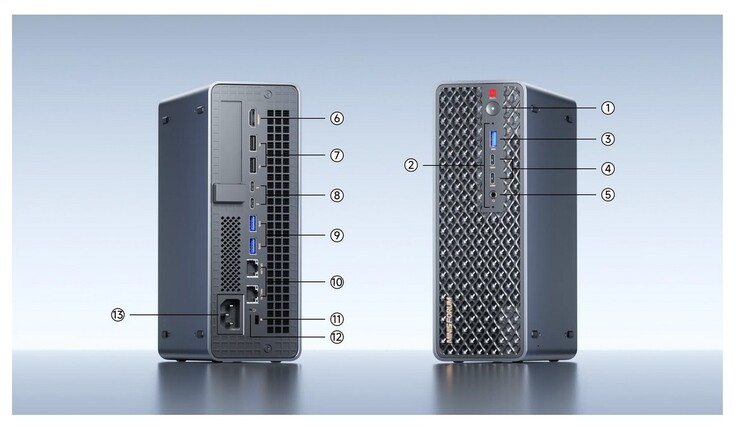 De externa anslutningarna på Minisforum MS-S1 Max (källa: Minisforum)