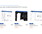 En skärmdump av Sonys Certified Refurbished PlayStation 5-konsoler på PlayStation Direct