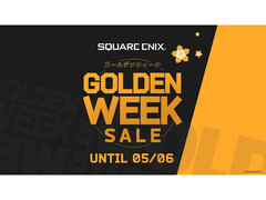 En reklambild för Square Enix Golden Week Sale 2025 med Golden Week skrivet i fetstil med evenemangsdatumen längst ner. (Bildkälla: Square Enix)