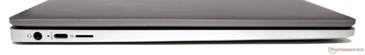 Vänster: 3,5 mm kombinerat ljuduttag, USB 3.0 Type-C, microSD-kortläsare