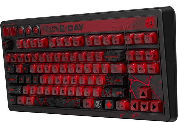 The 8BitDo Retro 87 Mechanical Keyboard: Gears of War E Day Edition använder specialanpassade linjära brytare.