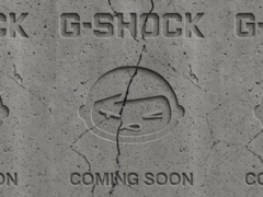 Teaserklippet (bilden) visar sprucken cement med båda varumärkeslogotyperna inristade i ytan, följt av orden &quot;Coming Soon&quot; (Bildkälla: G-Shock UK)