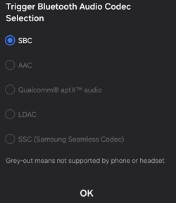 Tillgängliga Bluetooth-ljudcodecs
