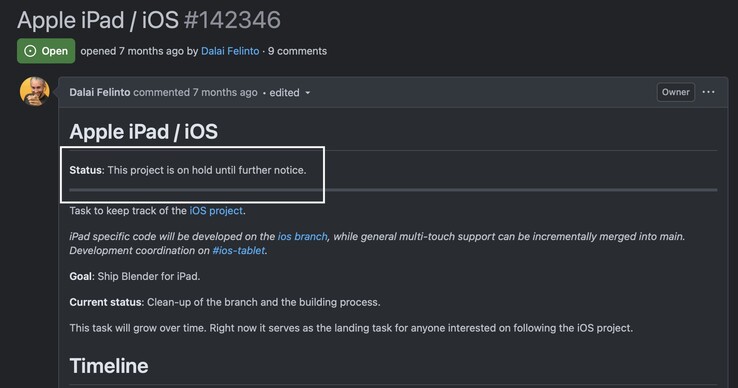 Blender har meddelat att iPad-projektet nu ligger på is.