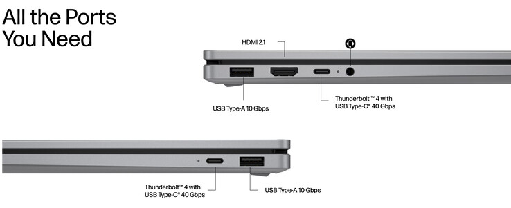 HP inkluderar USB4-portar på AMD-modeller istället för Thunderbolt 4-portarna som visas här.