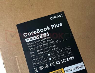 Till och med förpackningen av Chuwi CoreBook Plus annonserar Ryzen 5 7430U ...