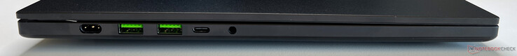 Vänster: ström, 2x USB-A 3.2 Gen.2, USB-C 4.0 (40 Gbit/s, DisplayPort 1.4, Power Delivery 3.0), 3,5 mm ljud