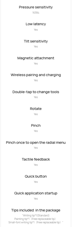Huawei tillhandahåller en lista över M-Pencil Pros funktioner på sin webbplats.
