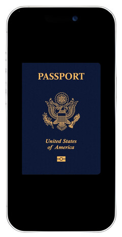 En bild av ett amerikanskt pass på en iPhone 17-skärm.