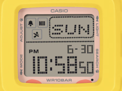 Casio Baby-G BGD-10KPM-7 har en nästan kvadratisk digital urtavla med en hel del information.