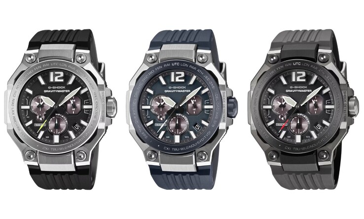 Från vänster till höger: Casio G-Shock-klockorna GWR-B3000-1A, GWR-B3000A-2A och GWR-B3000B-8A