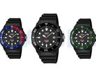 Från vänster till höger på bilden: Casio MRW-240H-1E1JF, MRW-240H-1E2JF och MRW-240H-1E3JF. 
