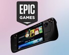 Epic Games logotyp syns ovanför Valve Steam Deck