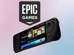 Epic Games logotyp syns ovanför Valve Steam Deck