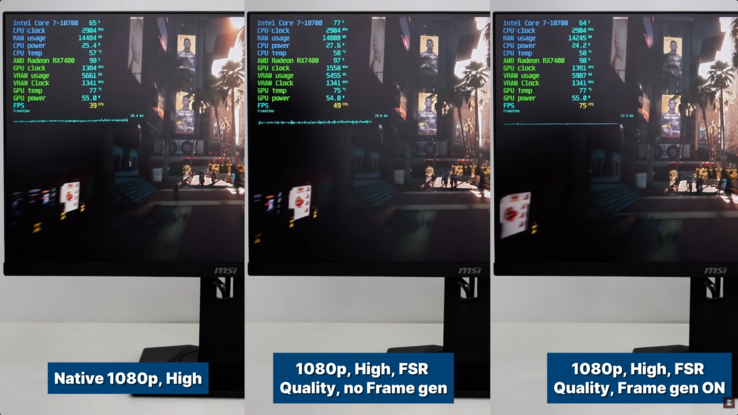 Benchmarking av CyberPunk på RX 7400 / Intel Core i7-10700-installationen.
