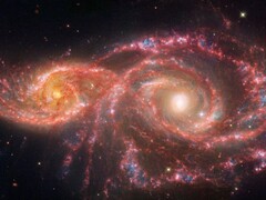 En bild tagen av James Webb Space Telescope, som visar de två galaxerna IC 2163 och NGC 2207 när de smälter samman. (Bildkälla: © NASA, ESA, CSA, STScI)