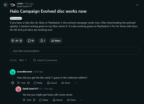 Reddit-kommentarer om Halo: Campaign Evolved-spelbara skivor